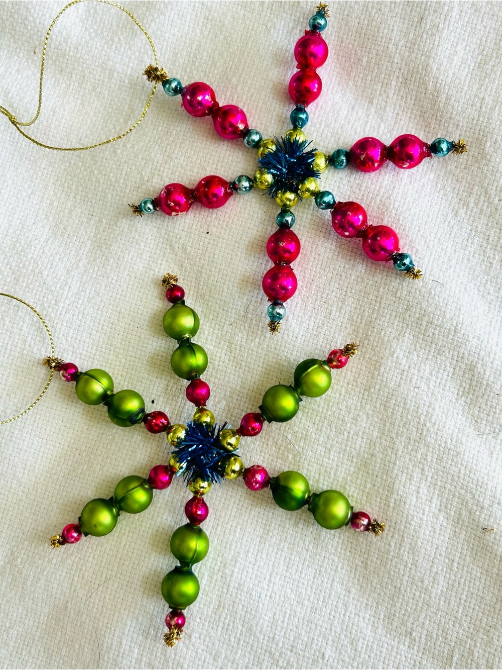 Vintage repurposed mercury, glass bead flowers holiday Christmas ornaments